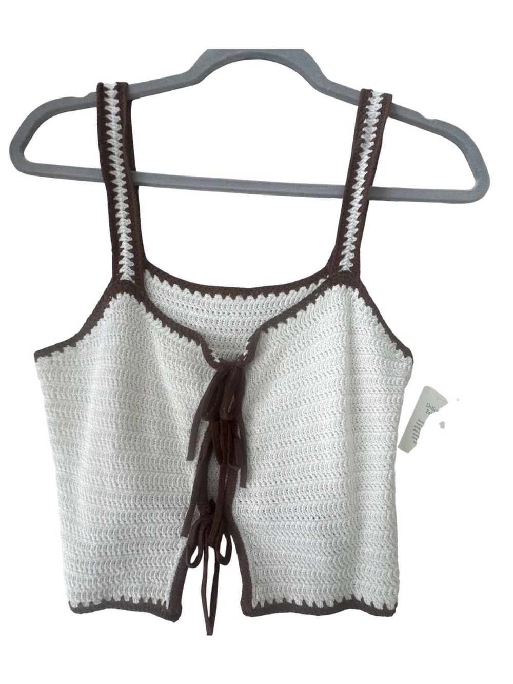 New with tags abercrombie Crochet Tie-Front Tank Top - White with Brown Trim
